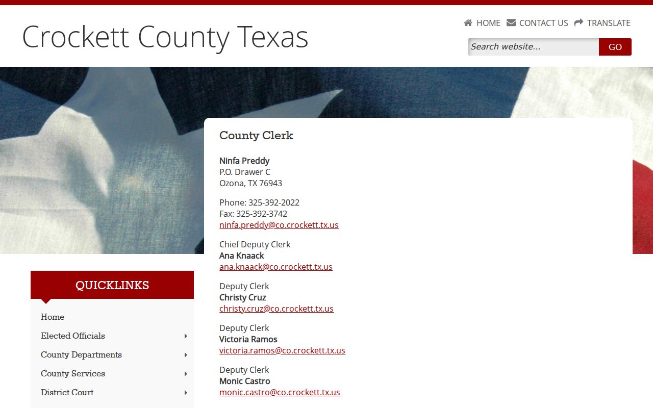 Crockett County warrant records contact, combined County Clerk office