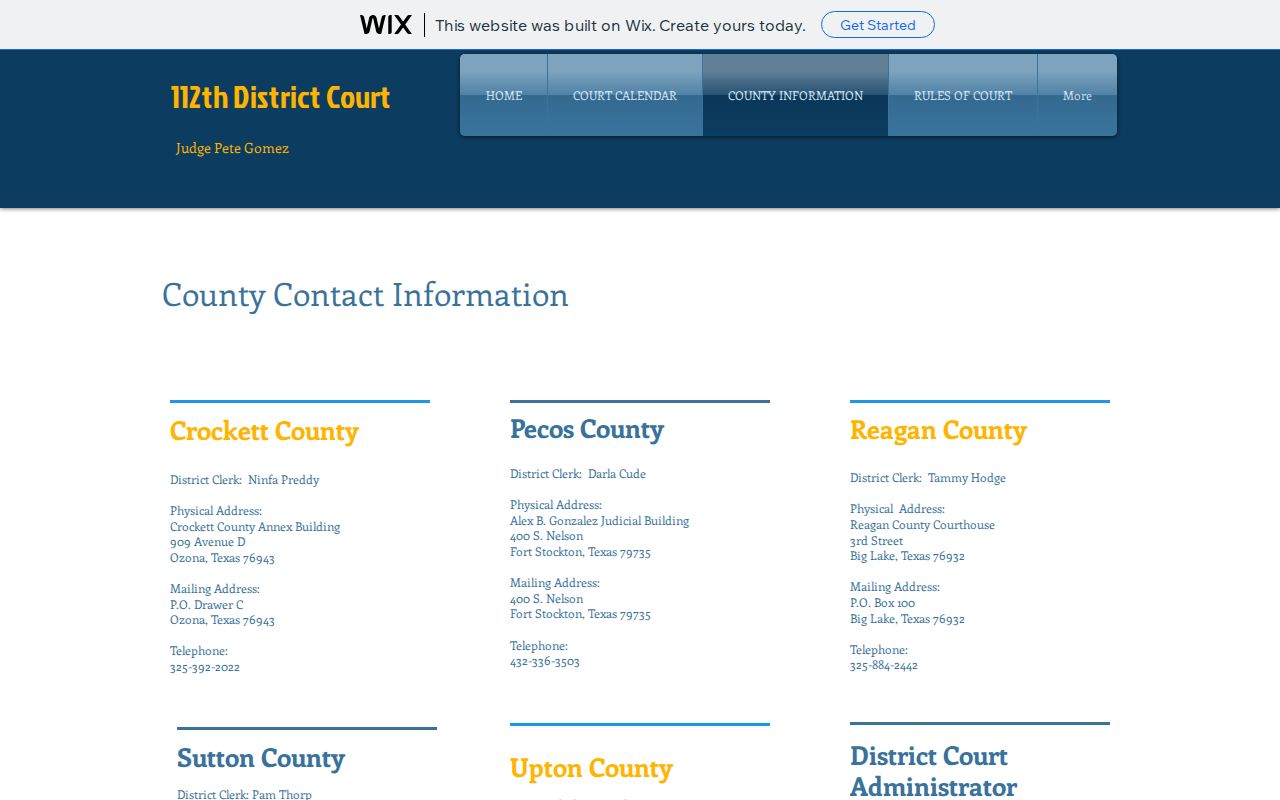 Crockett County warrant records, court and clerk contact block