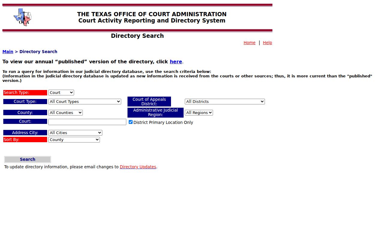 Crockett County warrant search routing, Office of Court Administration directory filters