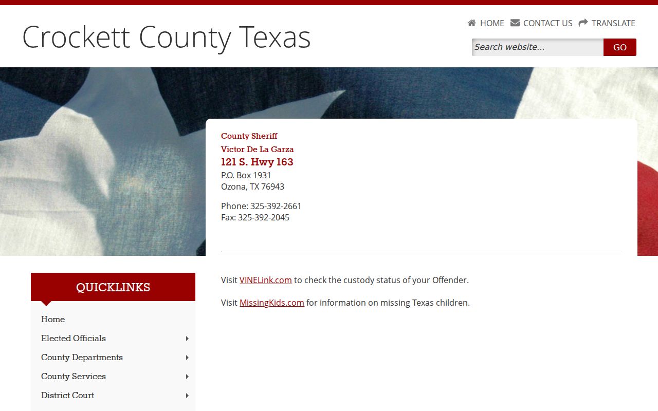 Crockett County active warrant records route, official sheriff contact page