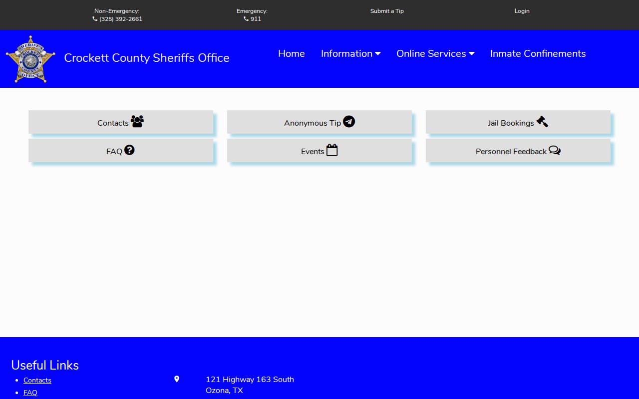 Crockett County active warrant search context, sheriff Citizen Connect menu